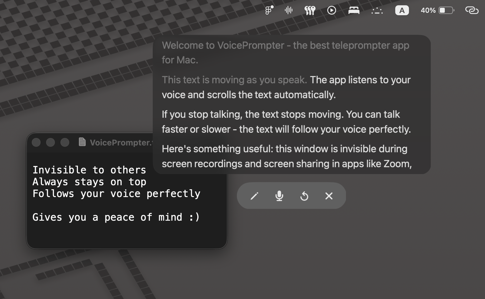 VoicePrompter floating over a Zoom call